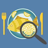 graphic featuring a plate with a fish and lemons on it with a knife and fork on either side